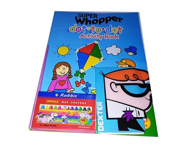 Super Whopper Dot to Dot Activity Book with Wax Crayons & Dexter Small Dairy for Kids (Kite Festival)