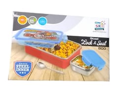 Marvel Steel  Lunch Box Lock & Seal 800  Steel Inner with Steel Spoon 2 Containers Lunch Box For Back To School Boys (colour & print as pr availability )