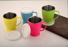 Inner Stainless Steel Mug for Tea and Coffee Set of 1 Mugs with Lid Multi Coloured (225ml) ( colour and print as per availability )