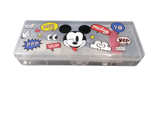 Nexon  Pencil Box Cartoon Theme Printed Kid's Plastic Pencil Box with Compartment and Stationery Items ( Pencil ,Eraser  & Time-Table ) Return Gifts for Kids Birthday Party (Mickey Mouse)