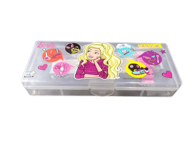 Nexon  Pencil Box Cartoon Theme Printed Kid's Plastic Pencil Box with Compartment and Stationery Items ( Pencil ,Eraser  & Time-Table ) Return Gifts for Kids Birthday Party (BARBIE)