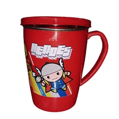 AVENGER cartoon print Drinking Unbreakable Hot Double Wall Plastic with Stainless Steel Inner mug Tea, Coffee, Milk Mug for KIDS , Home (Colour and print may Vary) BIG SET OF 1 CHARLI BIG 350 ml