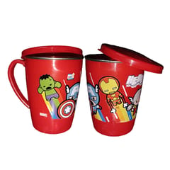 AVENGER cartoon print Drinking Unbreakable Hot Double Wall Plastic with Stainless Steel Inner mug Tea, Coffee, Milk Mug for KIDS , Home (Colour and print may Vary) BIG SET OF 2 CHARLI BIG 350 ml