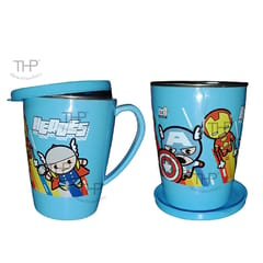 AVENGER cartoon print Drinking Unbreakable Hot Double Wall Plastic with Stainless Steel Inner mug Tea, Coffee, Milk Mug for KIDS , Home (Colour and print may Vary) BIG SET OF 2 CHARLI BIG 350 ml