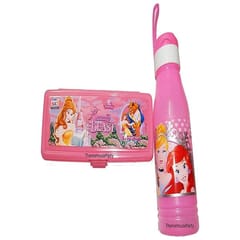 Disney Princess Combo Set of Sipper Water Bottle with Easy Handle Lid and Pencil Box for School Going Kids