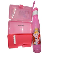 Disney Princess Combo Set of Sipper Water Bottle with Easy Handle Lid and Pencil Box for School Going Kids