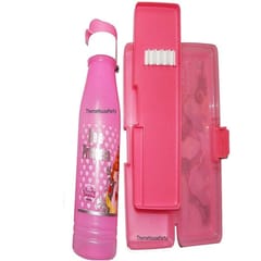 Disney Princess Combo Set of Sipper Water Bottle with Easy Handle Lid and Pencil Box for School Going Kids