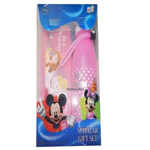 Disney Princess Combo Set of Sipper Water Bottle with Easy Handle Lid and Pencil Box for School Going Kids
