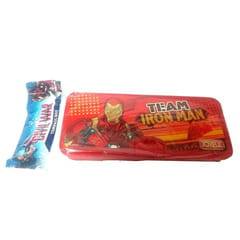 Iron Men Cartoon Theme Kid's Plastic Pencil Box with Compartment Return Gifts for Kids Birthday Party