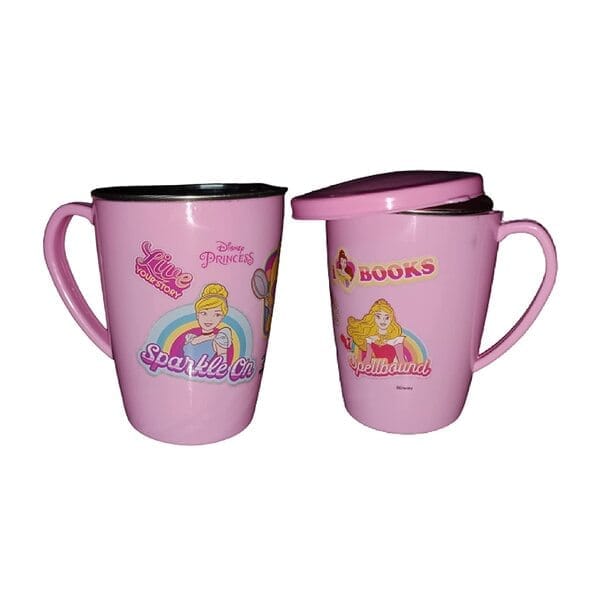 Charlie Mug  Disney Princess Cartoon Print Drinking Unbreakable Hot Double Wall Plastic with Stainless Steel Inner Tea,Coffee,Milk Mug for Kids Pack of 2 pcs