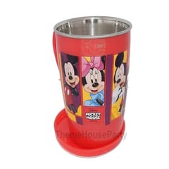 Mickey Mouse Cartoon Print Drinking Unbreakable Hot Double Wall Plastic with Stainless Steel Inner Tea,Coffee,Milk Mug for Kids Set of 2