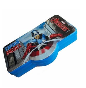Avengers Captain Marvel Cartoon Theme Shaped Kid's Plastic Pencil Box with Compartment Return Gifts for Kids Birthday Party, Size - 22x11x3 Cm New Year Gift Festival Gift ( Colour & Print As Per Available )