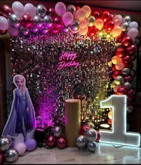 Glamorous sequine panel chrome balloon Sequence Backdrop Birthday Decor at home or party hall.