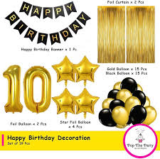 10th Happy Birthday Balloon Decoration ,Decoration Theme- For Kids Gold & Black , Happy Birthday Decoration Service At Your Door-Step,(10th Birthday Decoration)