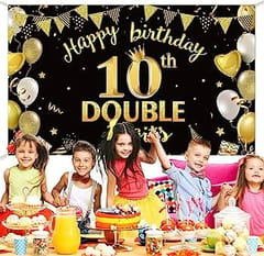 10th Happy Birthday Balloon Decoration ,Decoration Theme- For Kids Gold & Black , Happy Birthday Decoration Service At Your Door-Step,(10th Birthday Decoration)