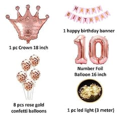 10th Happy Birthday Balloon Decoration With Led Light For Girls, Happy Birthday Decoration Service At Your Door-Step