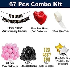 1st Happy Anniversary Balloon Decoration ,Decoration Theme-Black & Pink , Happy Anniversary Decoration Service At Your Door-Step, (1st Anniversary Decoration)