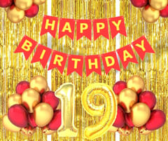 19th Happy Birthday Balloon Decoration , Decoration Theme-Golden & Red ,Happy Birthday Decoration Service At Your Door-Step,( 19th Birthday Decoration For Girls )