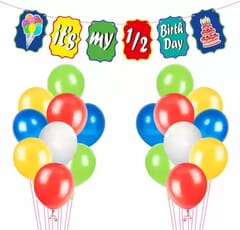 It's My Half Birthday Balloon Decoration ,Decoration Theme-Multi-Colours  ,6 Months Birthday Decoration , Happy Birthday Decoration Service At Your Door-Step, (1/2 Birthday  Decoration)