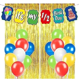 It's My Half Birthday Balloon Decoration ,Decoration Theme-Multi-Colours  ,6 Months Birthday Decoration , Happy Birthday Decoration Service At Your Door-Step, (1/2 Birthday  Decoration)