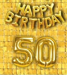 Happy Birthday Balloon Decoration ,( 50th Birthday Decoration ) , Decoration Theme- Gold & Black , Happy Birthday Decoration Service At Your Door-Step