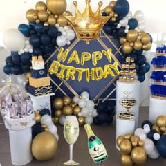 Happy Birthday Balloon Decoration ,Decoration Theme- Gold & Blue & Silver , Happy Birthday Decoration Service At Your Door-Step.