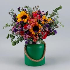 Vibrant Mixed Flowers Green Jar By cThemeHouseParty