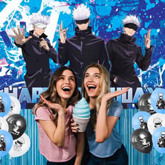 Satoru Anime Party Decoration, 5 x 3 FT Gojo Party Backdrop with 24 Pcs Balloons Jujutsu Satoru Kaisen Themed Party Photography Background Supplies for Fans Birthday Party Decor