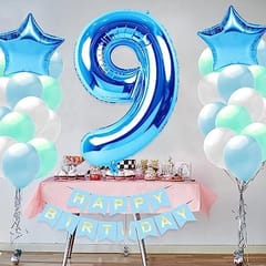 9th Happy Birthday Balloon Decoration , For Kids Decoration Theme-Blue & Pink  ,Happy Birthday Decoration Service At Your Door-Step,( 9th Birthday Decoration For Kids Girls & Boys)