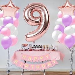 9th Happy Birthday Balloon Decoration , For Kids Decoration Theme-Blue & Pink  ,Happy Birthday Decoration Service At Your Door-Step,( 9th Birthday Decoration For Kids Girls & Boys)