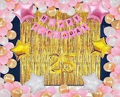 25th Happy Birthday Balloon Decoration ,Decoration Theme- Gold & Black , Happy Birthday Decoration Service At Your Door-Step,( 25th Birthday Decoration )