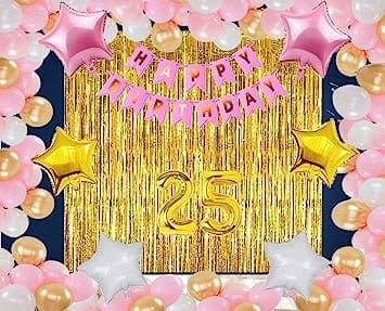 25th Happy Birthday Balloon Decoration ,Decoration Theme- Gold & Black , Happy Birthday Decoration Service At Your Door-Step,( 25th Birthday Decoration )