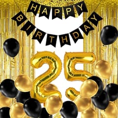 25th Happy Birthday Balloon Decoration ,Decoration Theme- Gold & Black , Happy Birthday Decoration Service At Your Door-Step,( 25th Birthday Decoration )