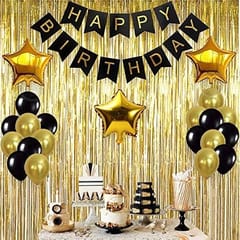 25th Happy Birthday Balloon Decoration ,Decoration Theme- Gold & Black , Happy Birthday Decoration Service At Your Door-Step,( 25th Birthday Decoration )