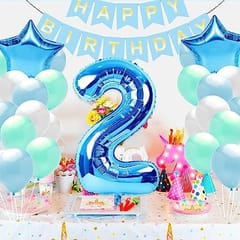 2nd Happy Birthday Balloon Decoration , For Baby Kids Decoration Theme-Blue ,Happy Birthday Decoration Service At Your Door-Step,( 2nd Birthday Decoration For Baby Kids  )