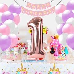 1st Happy Birthday Balloon Decoration ,Decoration Theme-Rose Golden  , Happy Birthday Decoration Service At Your Door-Step,( 1st Birthday Decoration For Baby Girl)