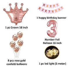 3rd Happy Birthday Balloon Decoration With Led Light For Girls , Happy Birthday Decoration Service At Your Door-Step