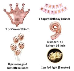 9th Happy Birthday Balloon Decoration With Led Light For Girls , Happy Birthday Decoration Service At Your Door-Step