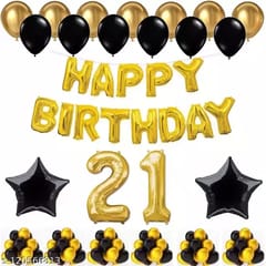 21st Happy Birthday Balloon Decoration ,Decoration Theme- Gold & Black , Happy Birthday Decoration Service At Your Door-Step,( 21st Birthday Decoration ) For Girls Pink And For Boys Blue Decoration Services