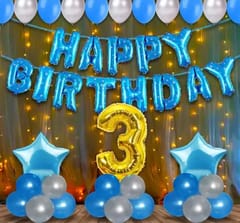 3rd Happy Birthday Balloon Decoration ,Decoration Theme-  For Boys Blue & Silver And For Girls Pink & Golden , Happy Birthday Decoration Service At Your Door-Step,( 3rd Birthday Decoration )