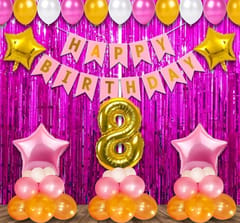 8th Happy Birthday Balloon Decoration ,Decoration Theme- Gold & Black , Happy Birthday Decoration Service At Your Door-Step,( 8th Birthday Decoration ) For Girls Pink And For Boys Blue Decoration Services