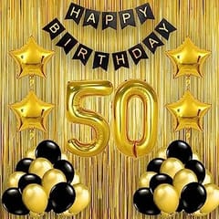 Happy Birthday Decoration ,( 50th Birthday Decoration ) , Decoration Theme- Gold & Black , Happy Birthday Balloons Decoration Service At Your Door-Step