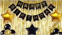 Happy Birthday Decoration ,( 50th Birthday Decoration ) , Decoration Theme- Gold & Black , Happy Birthday Balloons Decoration Service At Your Door-Step