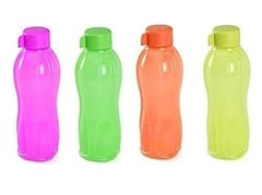 Tupperware Aquasafe Plastic Water Bottle Set, 1 Litre, Set of 4 Multicolour, Water Bottle For Back To School , For Office, For Gift