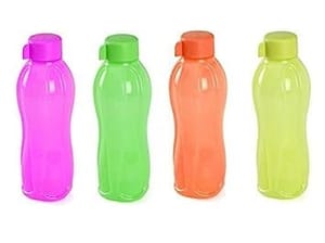 Tupperware Aquasafe Plastic Water Bottle Set, 1 Litre, Set of 4 Multicolour, Water Bottle For Back To School , For Office, For Gift
