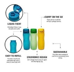 Tupperware Aquasafe Plastic Water Bottle Set, 1 Litre, Set of 4, Multicolour Gift For Back To School Students