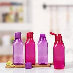 Tupperware Aquasafe Plastic Water Bottle Set, 1 Litre, Set of 4, Multicolour Gift For Back To School Students