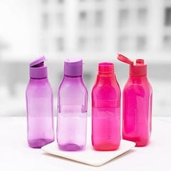 Tupperware Aquasafe Plastic Water Bottle Set, 1 Litre, Set of 4, Multicolour Gift For Back To School Students