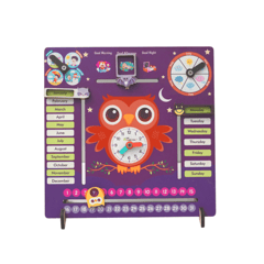 7 Activities Owl Teaching Clock and Calender with Weather, Days, Months, Dates, Greetings, and Seasons Board Wooden Toy Game for Kids 36 X 36 cm