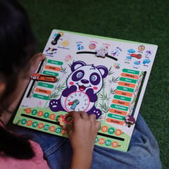 7 Activities Panda Teaching Clock & Calender with Weather, Days, Months, Dates, Greetings, and Seasons Board Wooden Toy Game for Kids